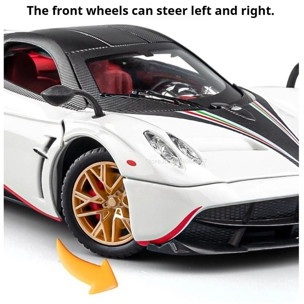 1:24 Huayra Senna Toy Car Spray Supercar Models Metal Diecast Doors Opened Front Wheel Steering Shock Absorption for Kids Gifts