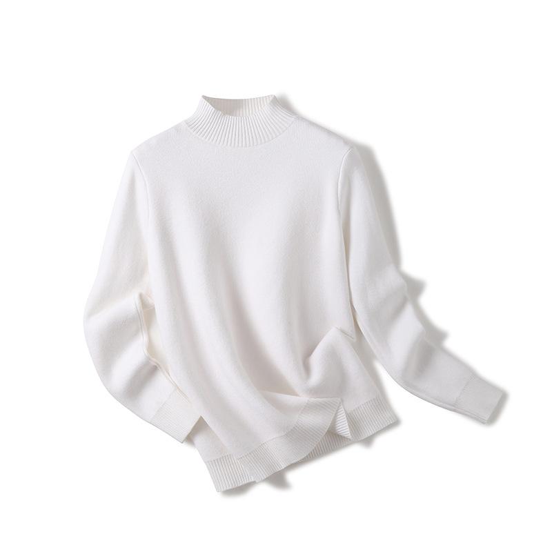 Женские зимние бархатные теплые свитера, однотонные повседневные джемперы на флисовой подкладке, корейские тонкие толстые вязаные пуловеры с полувысо...