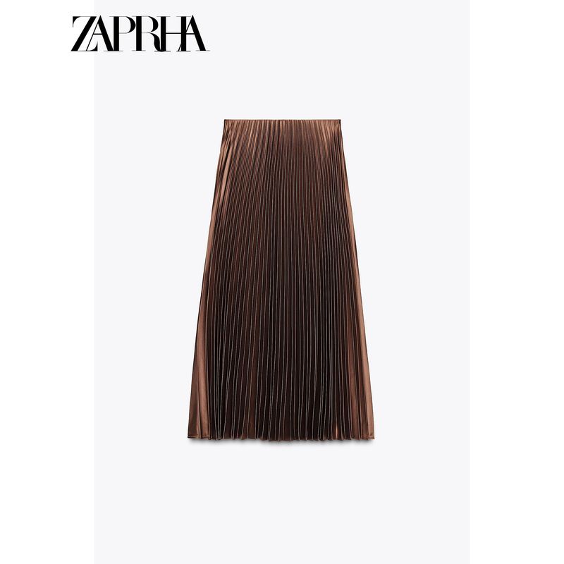 Zaprha 2025 New Arrival Silk Satin Texture Midi Skirt Pleated Dress Height Slim Looking All-Match Tutu 3067401