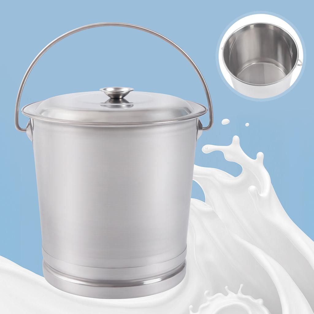 Stainless Steel Bucket with Lid, 8L/8.5Qt, Multi-Purpose Pail for Milk, Compost, Kitchen - Wide Open Lip & Comfortable Handle