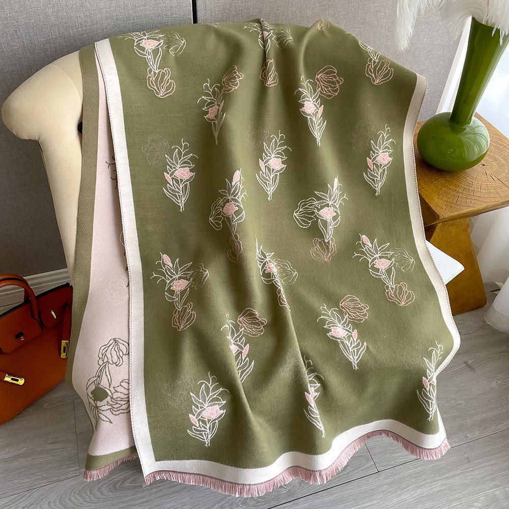 Korean Version Printed Imitation Cashmere Scarf Women'S Winter Double-Sided Thickened Neck Protection Scarf Air Conditioner Shawl