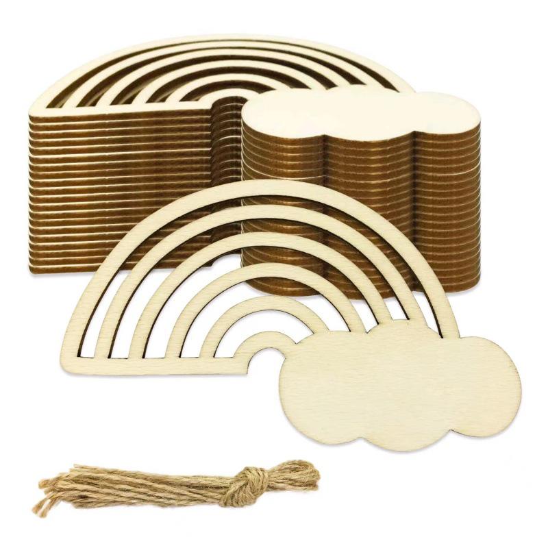 Rainbow Wooden Crafts DIY Hollowed-Out Unfinished Wood Chips for Children - Christmas Theme