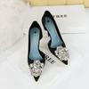 Women's Banquet High Heels Slim Heels Shallow Mouth Pointed Side Hollow Water Diamond Single Shoes