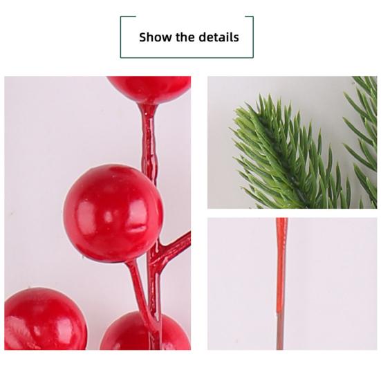 Рождественские сосновые ветки с красными ягодами Искусственные стебли зелени для дерева Цветочные композиции Домашний офис Праздничное украшение для центра стола