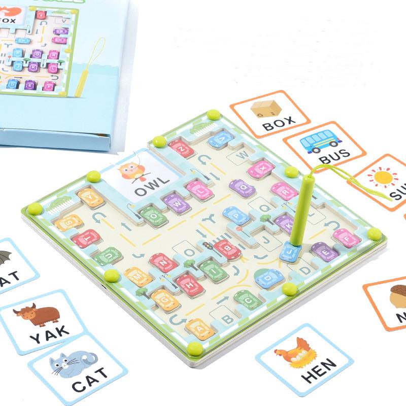 Children Alphabet Matching Game, Magnetic Parking Lot Maze, 26 Letters Cars Puzzle for Kids,Letters Vocabulary Learning