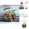 Watercolor Bird Group Glass Keyring With Alloy Material For Gift And Everyday Use