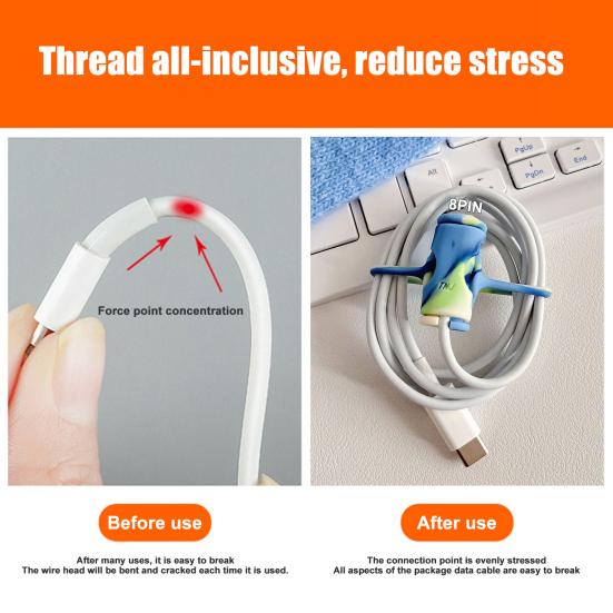 Защитный чехол для кабеля зарядного устройства Yousheng, силиконовый, с мультяшным дизайном, устойчивый к поломкам, износостойкий протектор для кабелей передачи данных