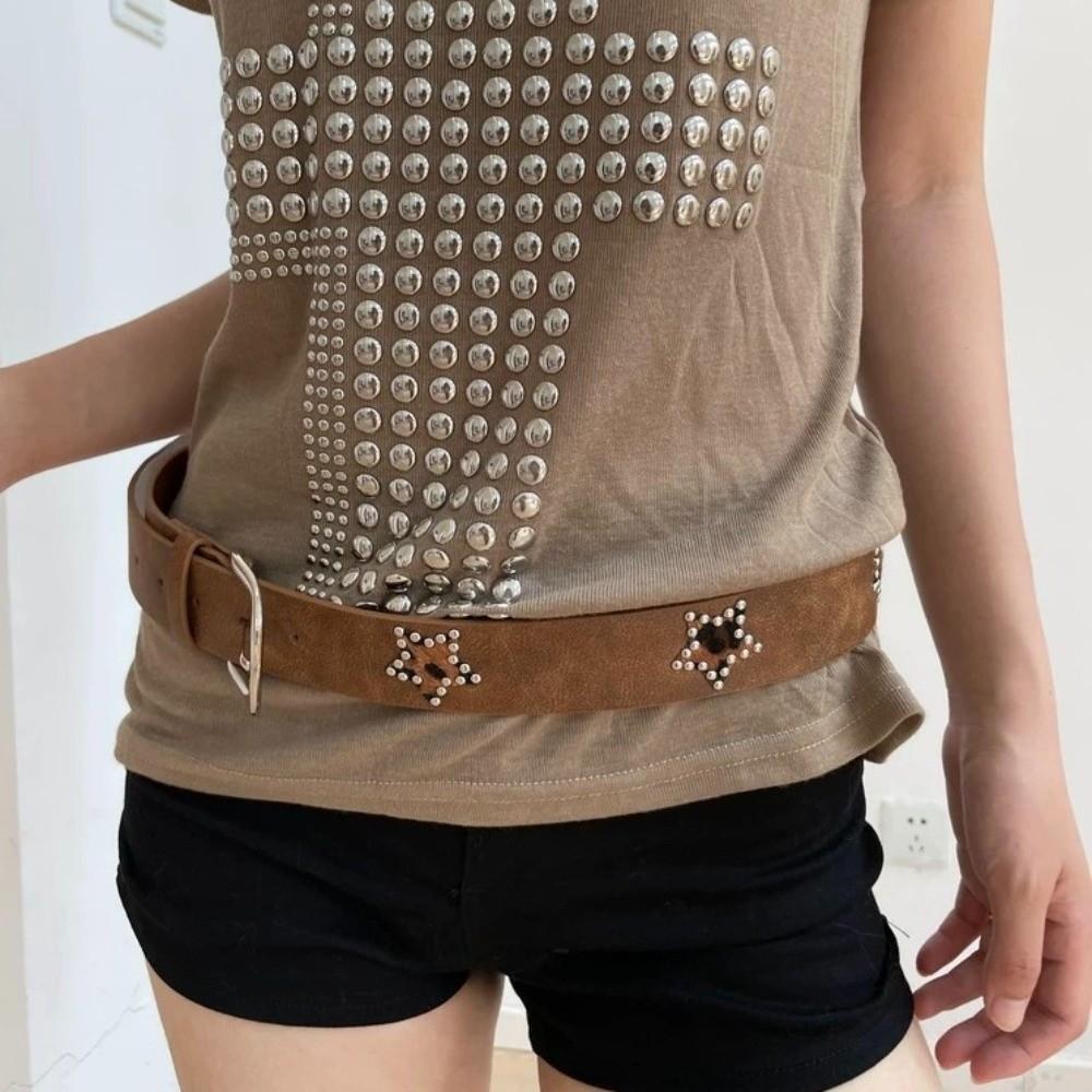 Rivet Metal Buckle Belts Star Pu Leather Waistband Fashion Retro Jeans Belt  Women