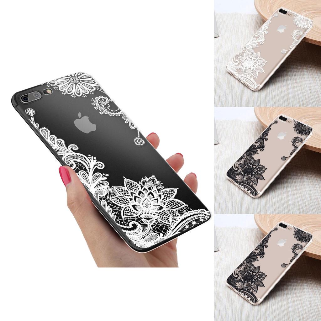 Lace Flower Slim Clear Soft Silicone Case Cover For Iphone X 6s 7 Plus 8