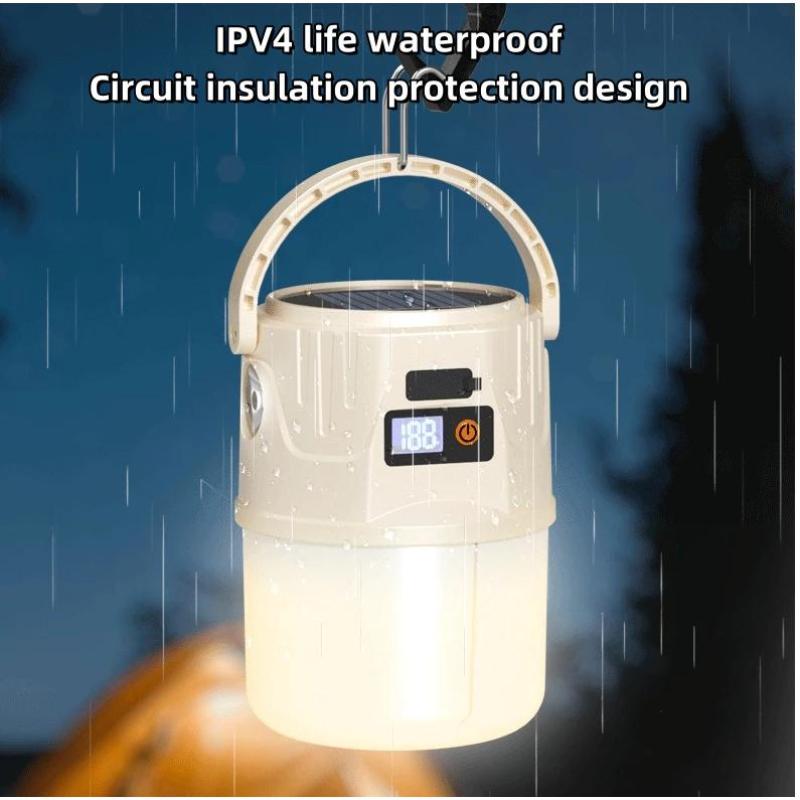 Long Endurance Camping Light Solar Powered Supports Type-C Charging Digital Display Outdoor Tent Light Emergency Light Hook