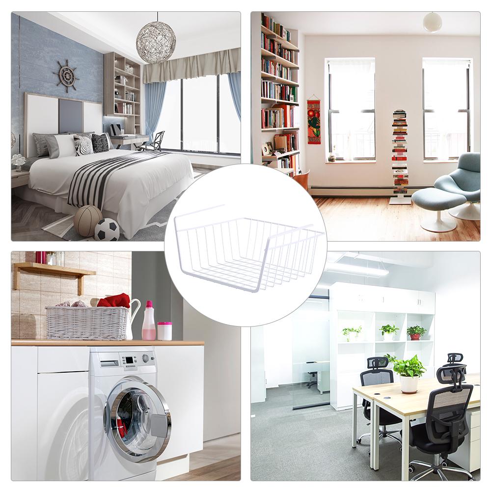 Металлическая проволочная подвесная корзина для хранения под полкой, экономящая место, органайзер для шкафа, держатель для книжной полки, кухни, кладовки, офиса