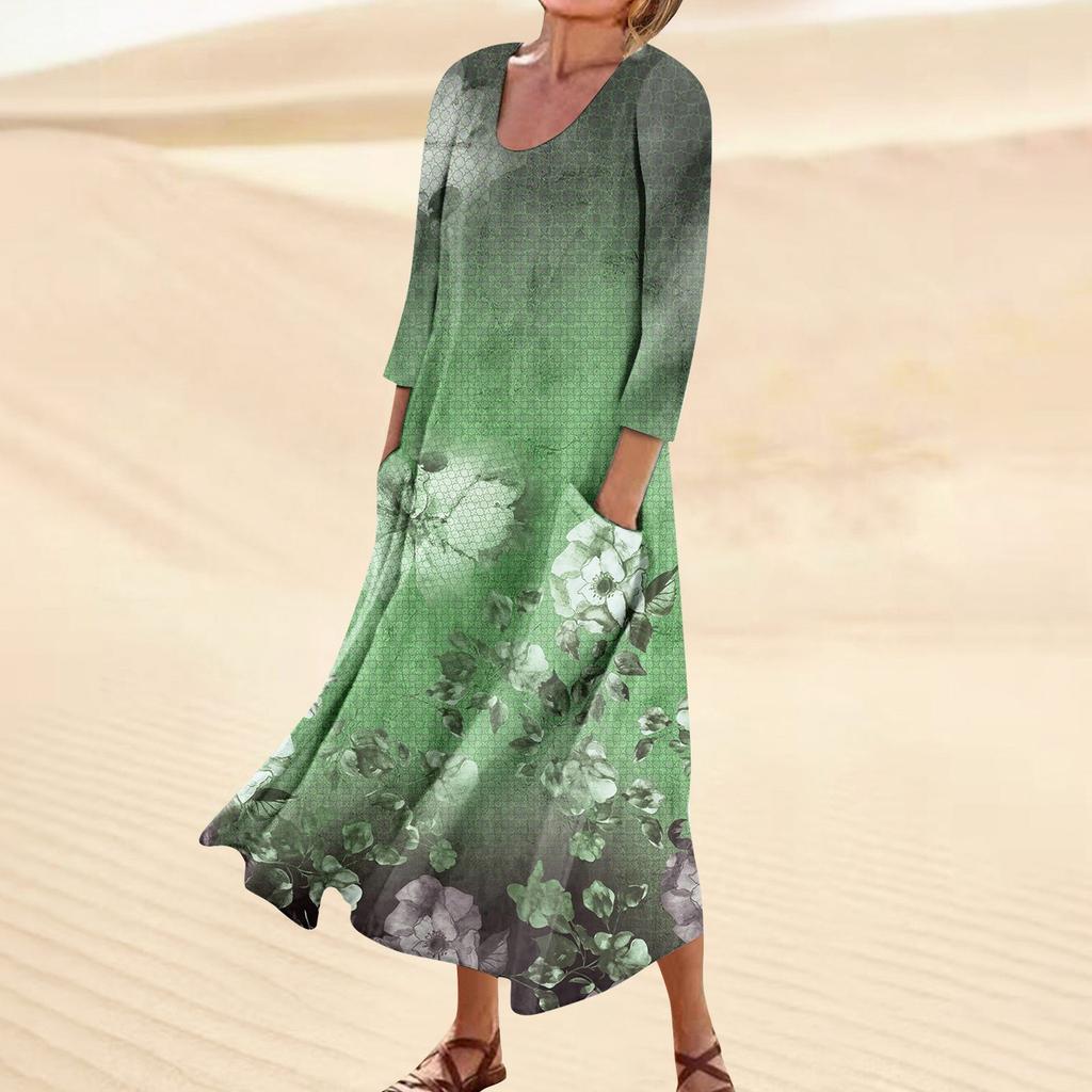 Платье для женщин, весеннее повседневное модное платье в стиле бохо с рукавами 3/4 для праздника, большого размера