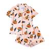 Womens Halloween Pajamas Set Button Down 2 Piece Pjs Shorts Set Pumpkin Print Short Sleeve Sleepwear Sets