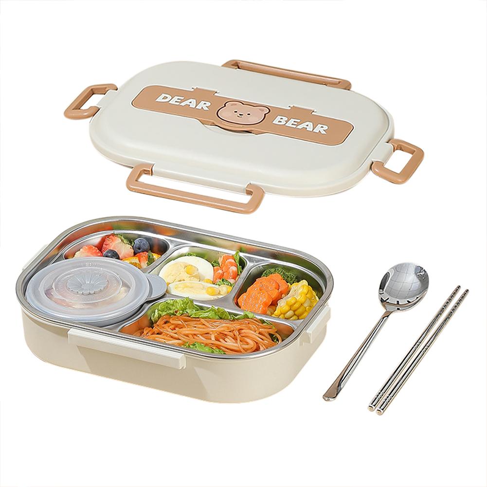 304 Stainless Steel Lunch Box For Kids Food Storage Insulated Lunch Container 4 Compartments Bento Box With Soup Cup Spoons