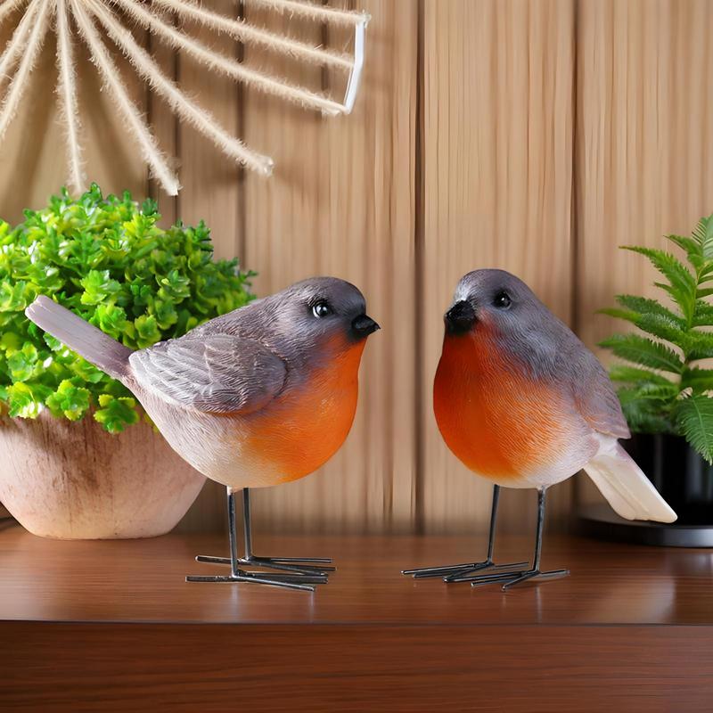 Фигурки птиц Малиновка Скульптура птицы 2 штуки Декоративные смоляные статуэтки Украшения для улицы, двора, крыльца и внутренней гостиной