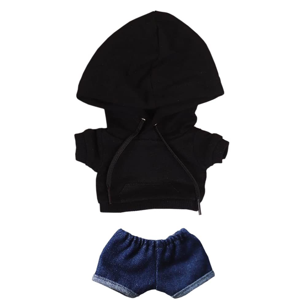 Niannyyhouse 15cm Plush Clothes, Pockets, Hoodie, Jeans, Cotton Doll Clothes, Dress-Up (Black)