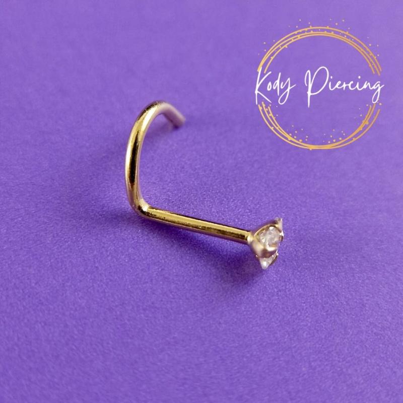 KODY PIERCING 18K GOLD Curved Stud And 2.5mm Round Zircon Set