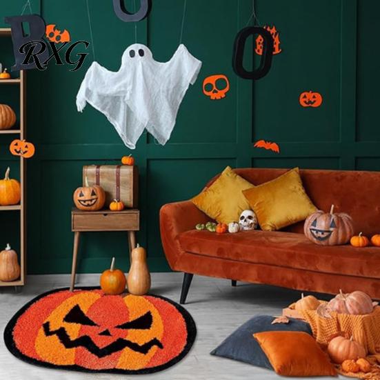 Absorbent Floor Mat for Home Halloween Bath Mat, Non-Slip Fluffy Ghost Rug, Gothic Pumpkin Water-absorbent Entryway Rug Bathroom Washable Area
