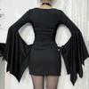 AltGoth Хэллоуин Готический Темное Платье Женщин Винтаж Кибер Панк Эстетика Рукав Летучая Мышь V-образный вырез Высокая Талия Корсет Мини Платье Женщин