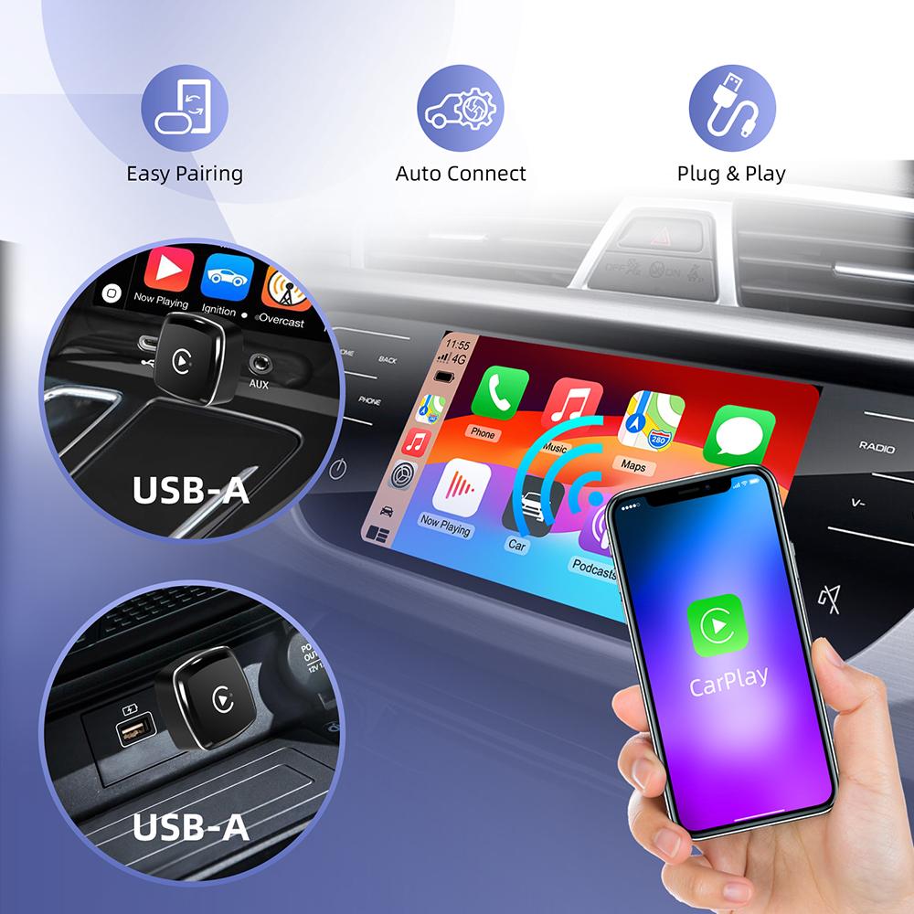 2025 Новый адаптер 2в1 Мини-бокс CarPlay Проводной к беспроводному CarPlay Android Auto Смарт-бокс Подключение по Bluetooth Plug&Play Для 98% автомобилей