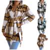 Women's Casual Colour Block Plaid Long Sleeve Tied Padded Tweed Jacket