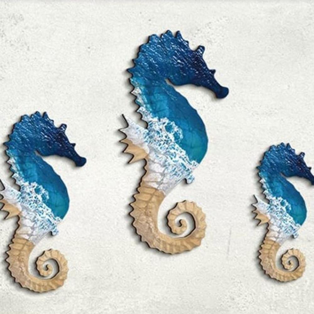 3pcs Wooden Seahorse Signs Pendant Hand Carved Ocean Animal Decoration For Living Room Bedroom Home