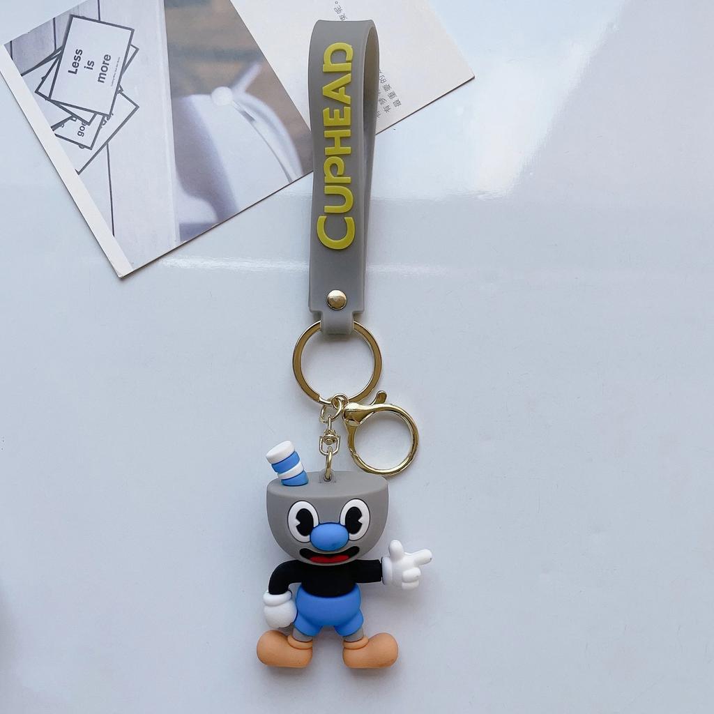 Cuphead Keychain Anime Cartoon Mugman Figures Doll Skibidi Toilet Man Keyring Pendent Car Key Chains Kids Toys Christmas Gifts