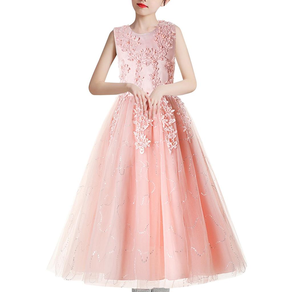 Girl's Lace Embroidery Bow Performance, Birthday Wedding Princess Dress, Skirt