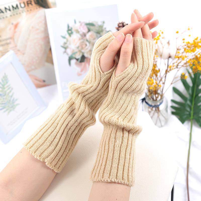 2020Long Fingerless Gloves Women Mitten Winter Arm Warmer Kawaii Knitted Sleeve Soft Girls Anime Clothes Punk Gothic Lolita Gloves