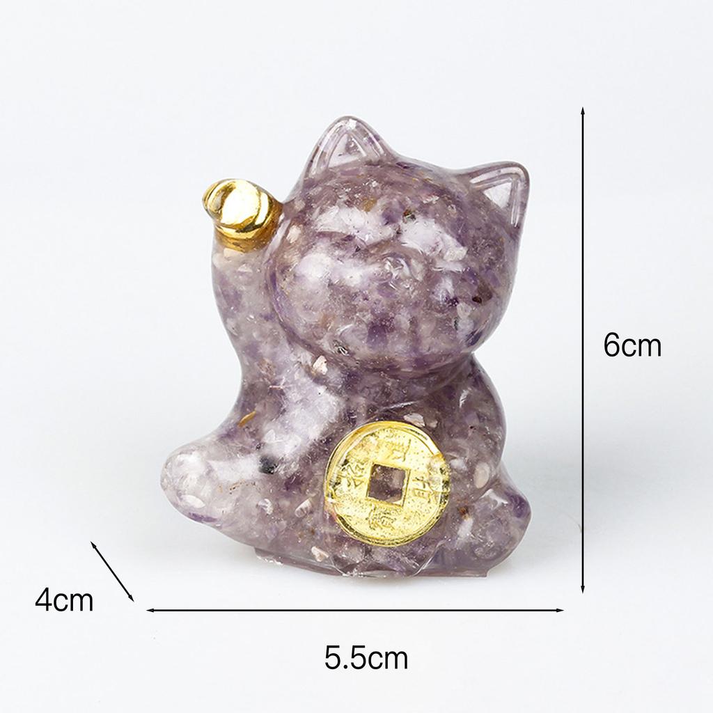 Mini Fortune Cats Statue Decor Crystal Epoxy Resin Cat Statue Attract Good Luck Money Wealth Gift for Men Women Desk Figurines