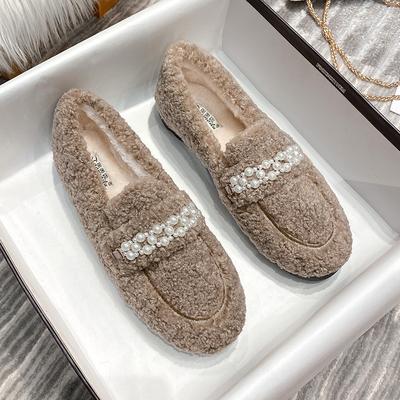 Модные Роскошные Зимние хрустальные цветы хлопковые туфли женские стриженые лоферы кроссовки теплые плюшевые мокасины меховые балетки женские больших размеров 42/43