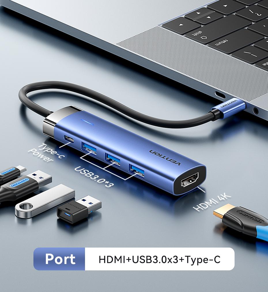 Vention 5 In 1 USB C Hub 4K HDMI USB HUB 100W Multiport Adapter for MacBook Pro/Air iPad Pro iMac iPhone 15 Pro/Pro Max XPS USB 3.0 Hub