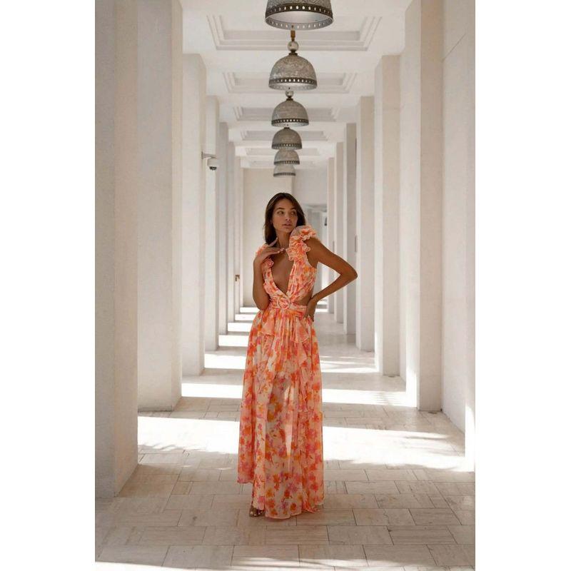 Цветное платье с оборками и глубоким V-образным вырезом, облегающее, с вырезами, без спинки, облегающее платье