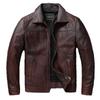 Chinese Size Vintage Red-Brown Men Genuine Leather Jacket Natural Cowhide Short Slim Turn Down Collar Men's Leather Jacket Spring Autumn