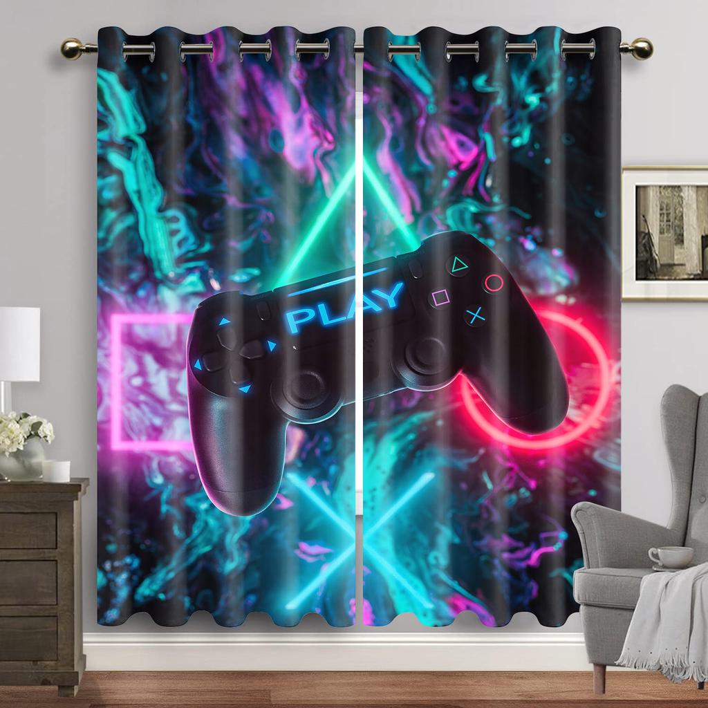 Геймерские шторы для спальни мальчика, декор игровой комнаты, оконные шторы для игры в видеоигры, оконные драпировки, 2 штуки, верх на люверсах, крючок