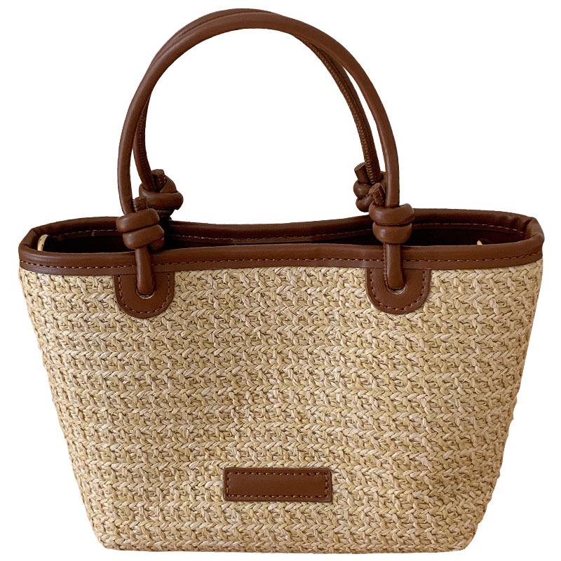 "2025 Summer Beach Straw Woven Handbag with Rope Knot Design"