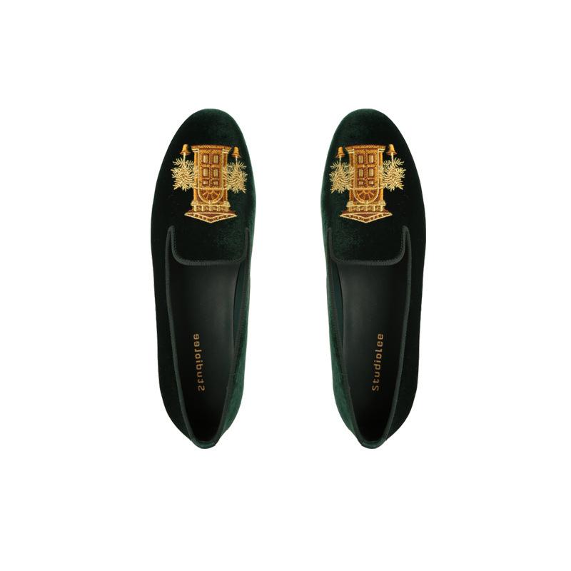 Studiolee French Exquisite Embroidery One-pedal Velvet Flat-soled Soft-soled Loafer Beanie Single Shoes Women