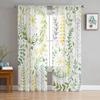 Wreath Green Watercolor Flower Tulle Curtains for Living Room Kitchen Bedroom Sheer Tulle for Cafe Hotel Modern Home Decor