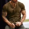 Men's Casual Short Sleeve T Shirts Button V Neck Vintage Summer Muscle T Shirt for Men