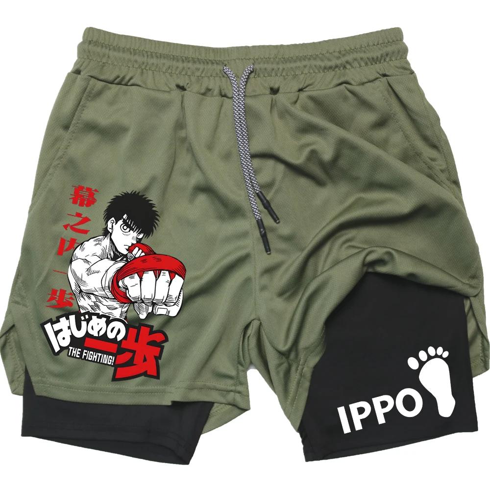 IPPO Аниме Спортивные Шорты Мужские Боксерские Готические Манга 2 в 1 Компрессионные Функциональные Шорты Быстросохнущие Спортивные Короткие Штаны Летние