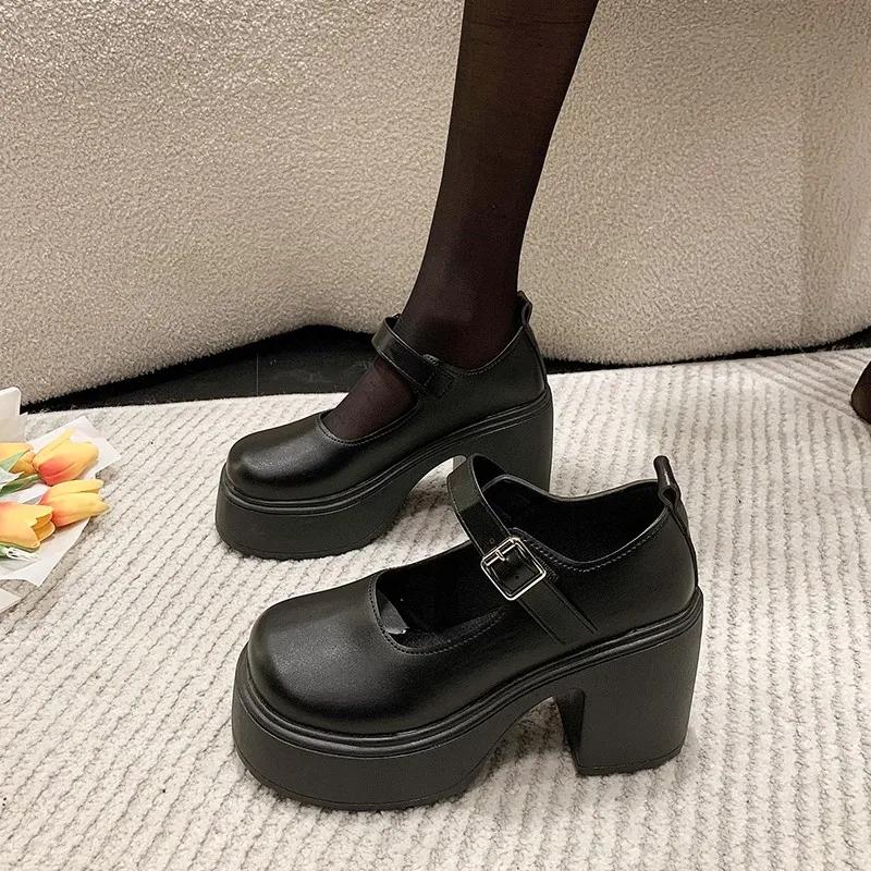 Женская обувь Мэри Джейн, женские туфли на высоком каблуке, модные туфли на низком каблуке для офиса и карьеры, горячая распродажа, туфли на высоком каблуке с круглым носком, женские