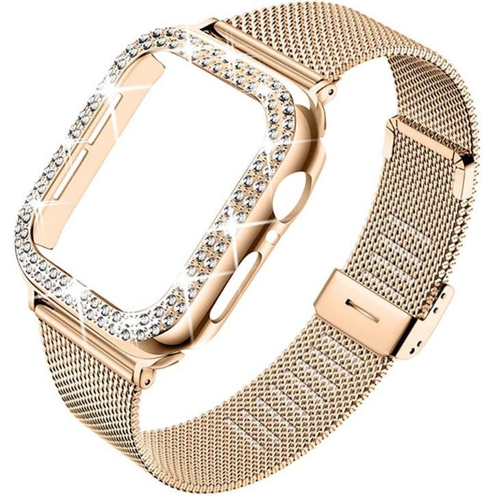 Apple Watch 7/8/9 45mm Rose Gold Diamond Bracelet + Case