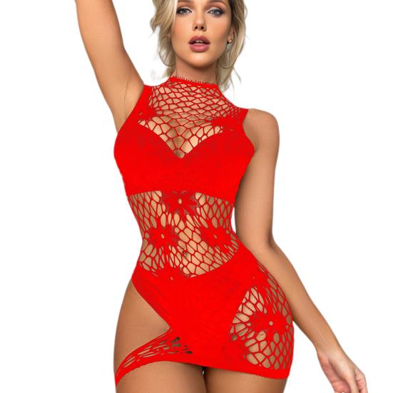 Women Sex Nightdress Hollow Out See-through Fishnet Sleeveless High Elasticity Thin Skinny Off Shoulder Lady Honeymoon Wedding Night Sleepwear