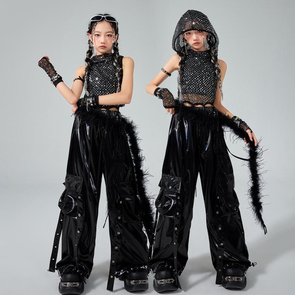 Серебряный кожаный костюм для джазового танца для девочек: Детский костюм для тренировок и стрит-дэнса для модных показов