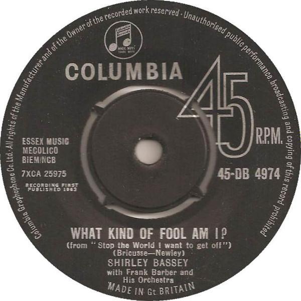 7-дюймовая пластинка ШИРЛИ БАССИ - Какой же я дурак? 45DB4974 Columbia 1963 UK Джаз Б/У