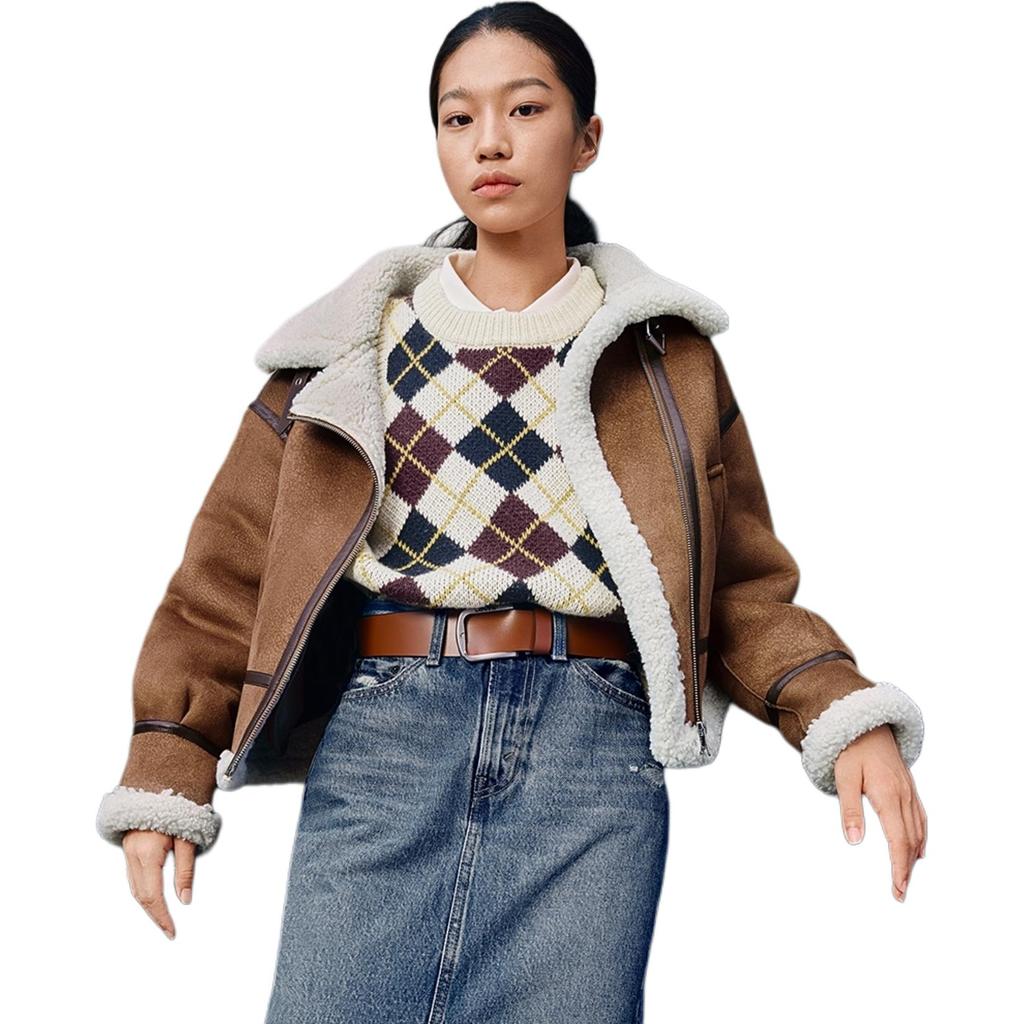 Levis FW24 Серия Performance Warm Fleece Куртка с регулируемым воротником на пряжке и молнии, с длинным рукавом, женская куртка, карамель 002Q0-0000