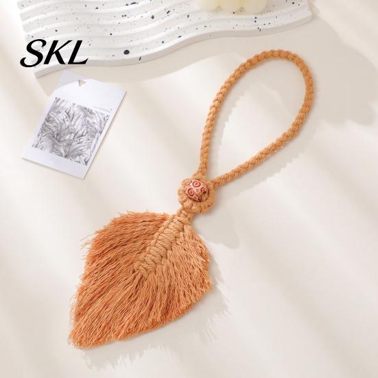 Curtain Tieback Braided Leaf Tieback, Boho Cotton Rope Holder, Fringe Edge Knotted Draperies Holder for Bedroom Nursery Farmhouse Decor Adjustable