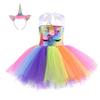Cosplay Set Pastel Rainbow Flash Sequin Dress Unicorn Tutu Skirts Dance Girls Clothes Tulle Costume Kids Princess Halloween Birthday Gift Outfit