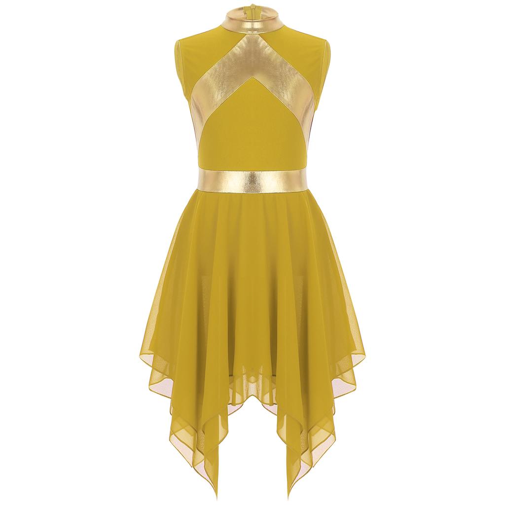 Дети Девочки Современное литургическое платье из металлизированной ткани без рукавов асимметричное танцевальное платье