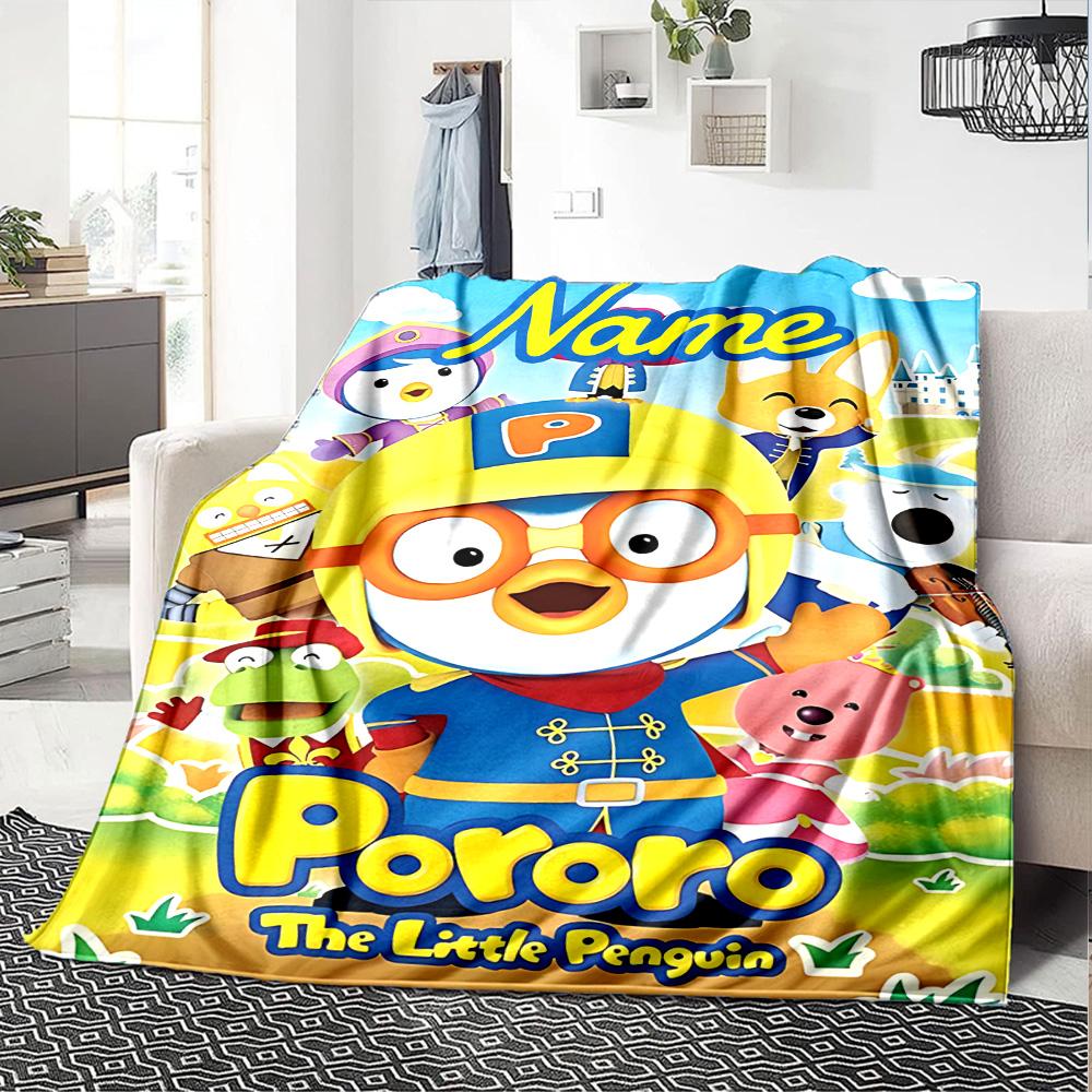 Custom Name Pororo Friends flannel Blanket for Super Soft Cute Comfort Blanket for Travel Bedding Couch Sofa Blanket